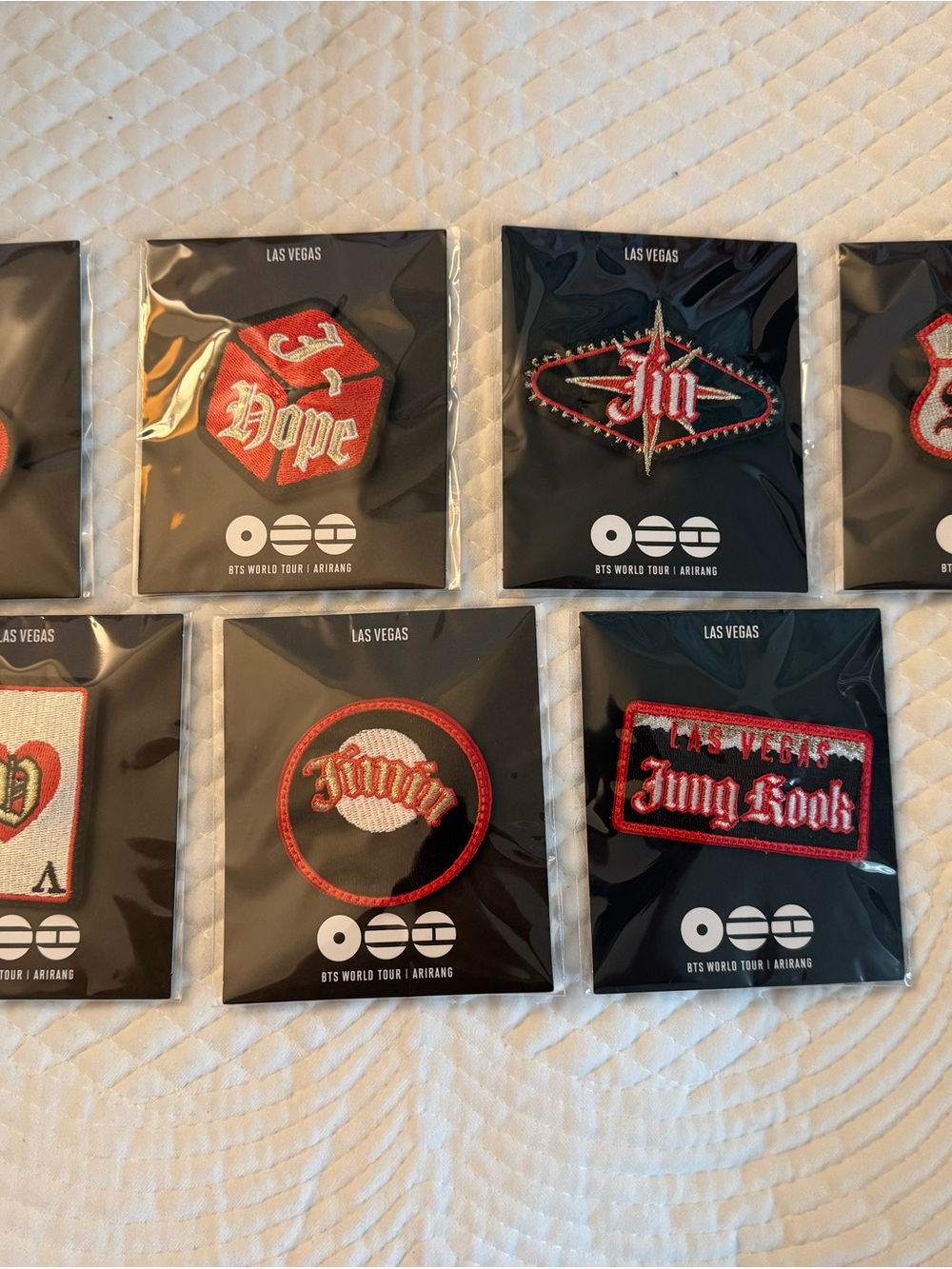 BTS World Tour 'Las Vegas' Complete Set Pop Up Store Patches - Sold as set of 7